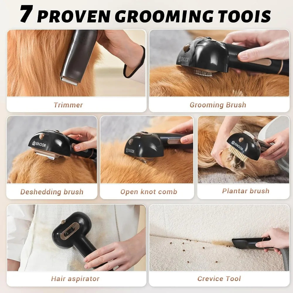 Pet Grooming Kit,3L Dog Hair Vacuum,7 Pet Grooming Tools,4 Limit Combs, Storage Bag,Low Noise Design-Black